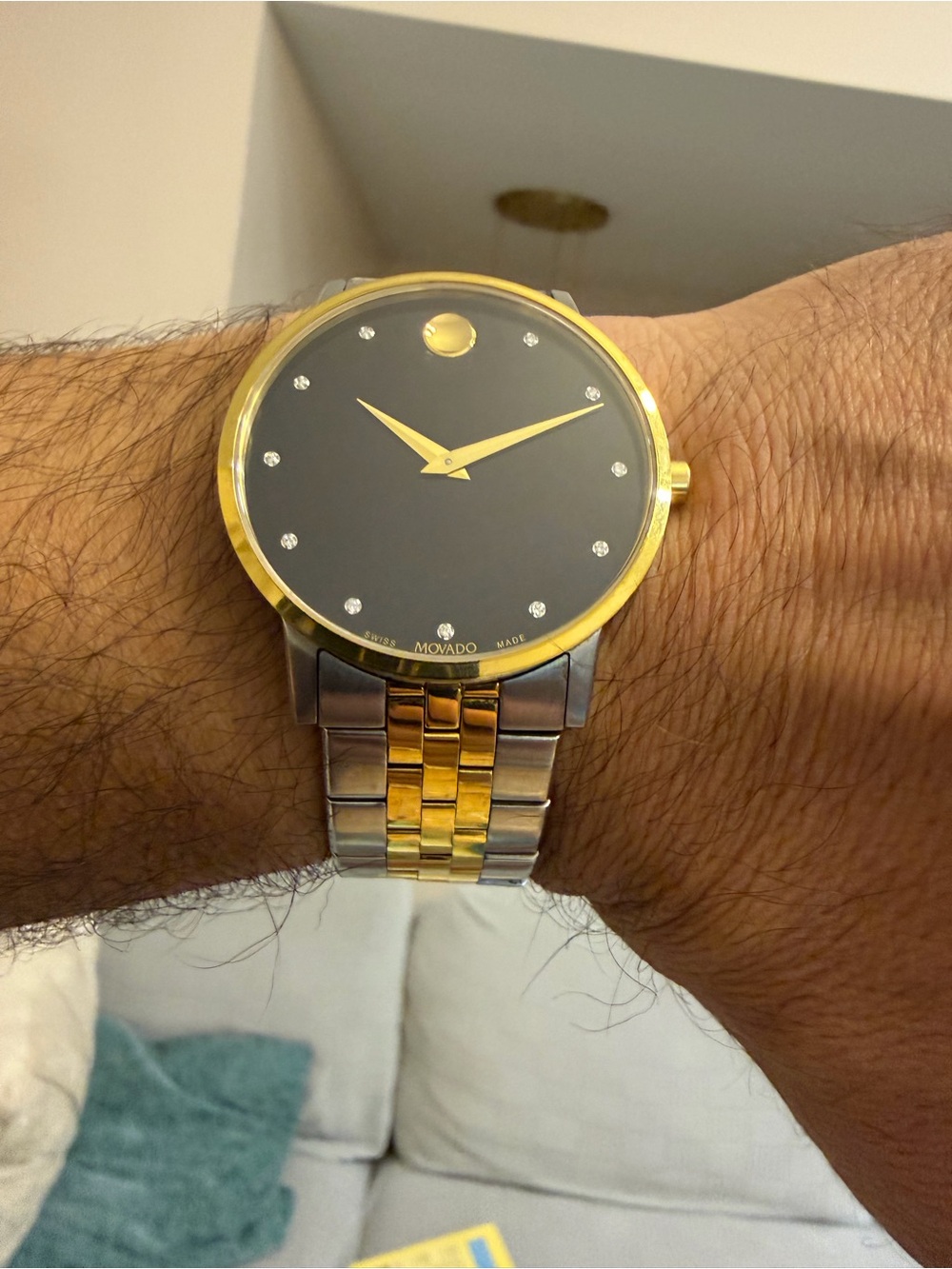 Movado Museum Classic 07.1.19.1462 Men's Diamond Black Dial Two-Tone Watch 7" - Picture 2 of 16
